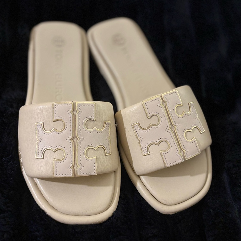 Tory Burch Beige Slide Sandals